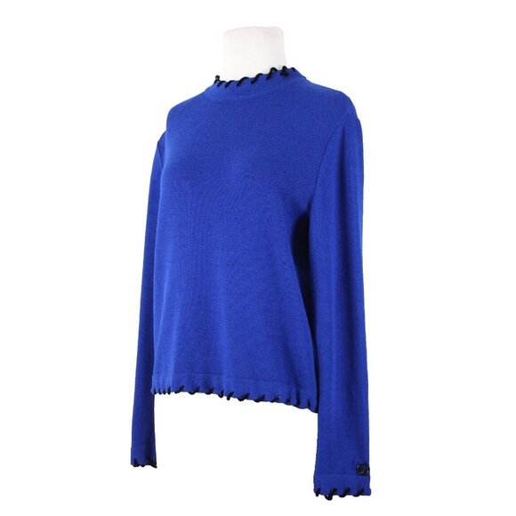 St. John Sport Sweaters - St John Sport Sz S Royal Blue Black Trim Collared Santana Knit AS IS Sweater